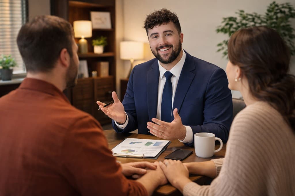 Nicholas meeting with clients for a financial consultation
